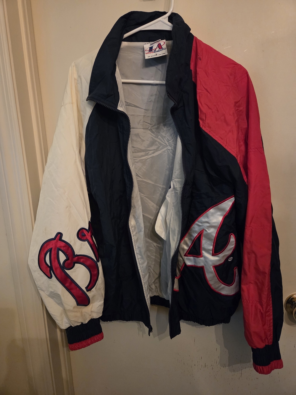 Logo Athletic Atlanta Braves Colorblock Windbreaker Jacket - Navy, Red & White